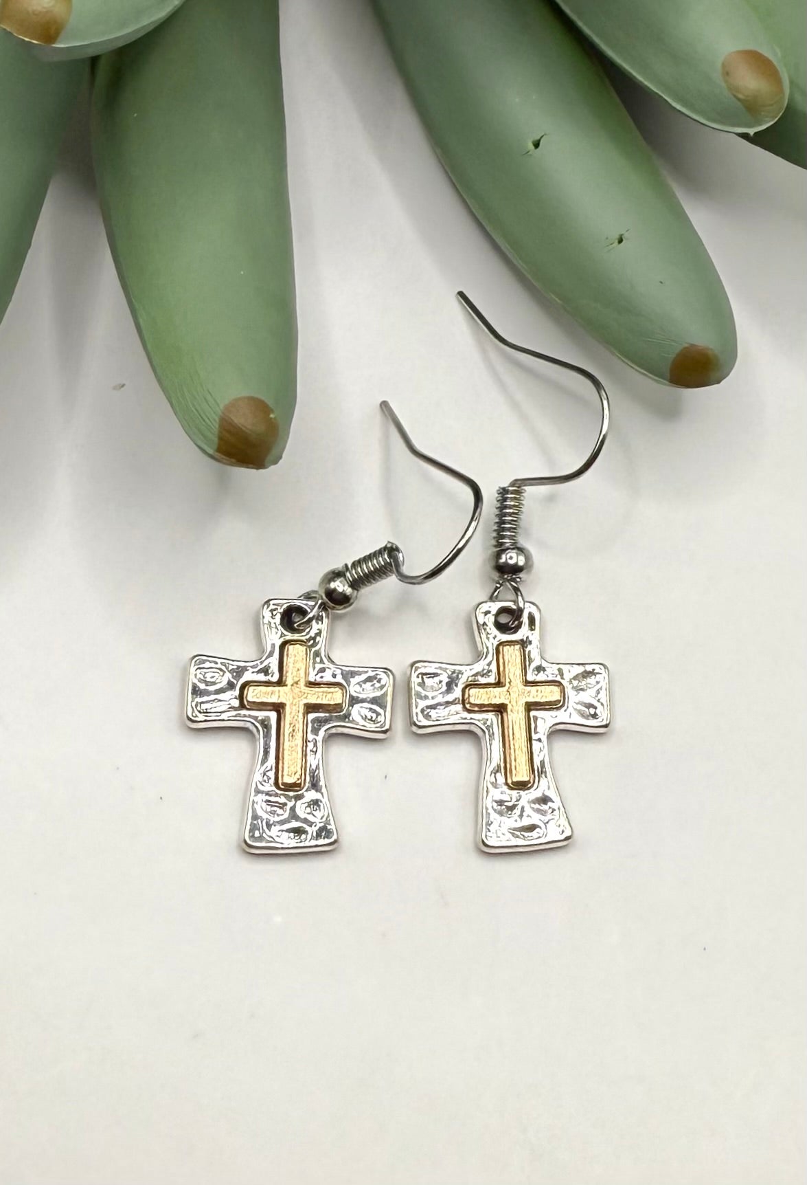 Mix Metal Cross Earrings