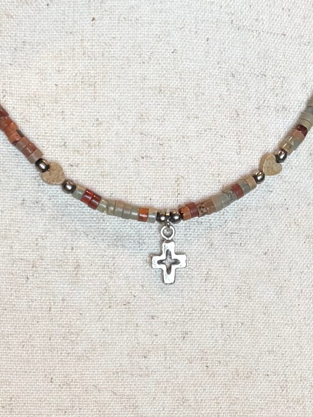 Tiny Cross and Heart Bead Necklace