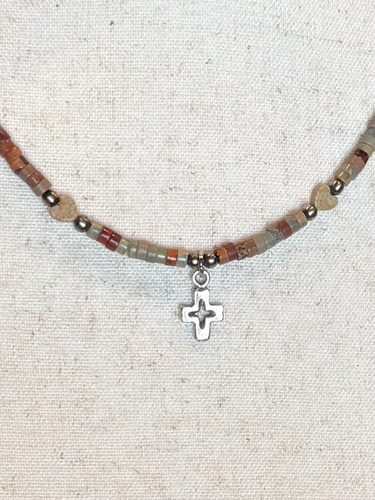 Tiny Cross and Heart Bead Necklace