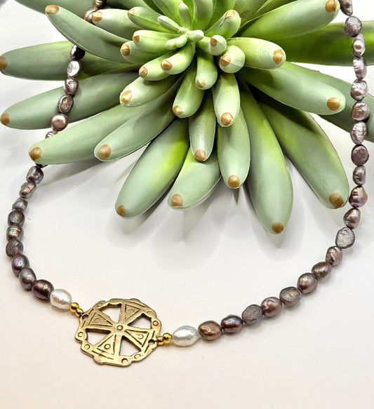 Gold Cross Peacock Pearl Necklace