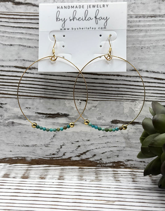 Delicate Gold & Turquoise Hoop Earrings