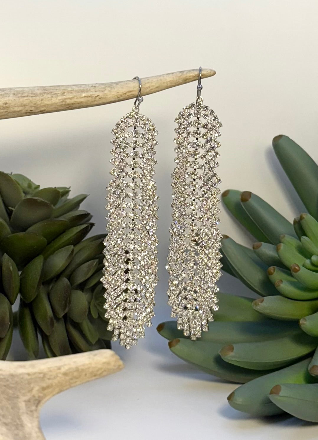 Silver Rhinestone Dangle Earrings