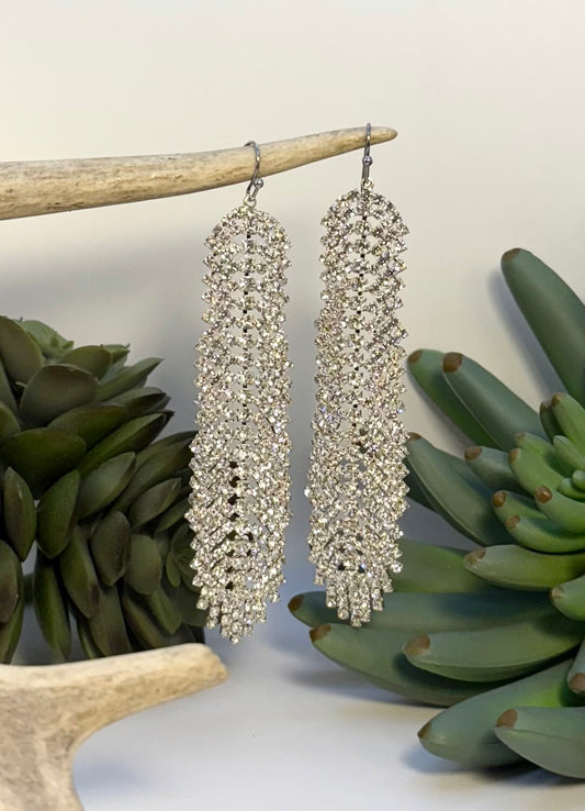 Silver Rhinestone Dangle Earrings