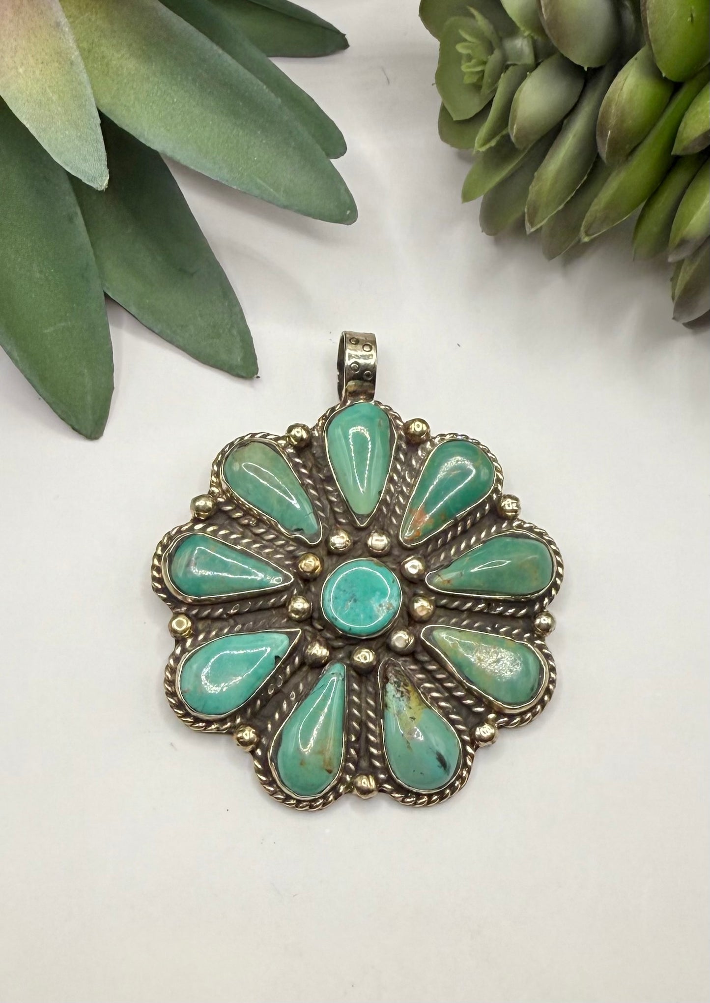 Genuine Turquoise Flower pendant