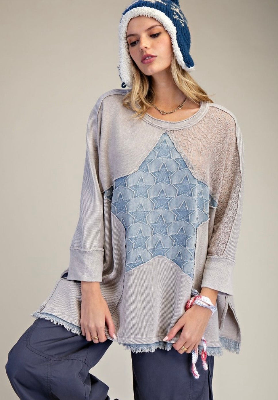 Star Patch Oversized Knit Top