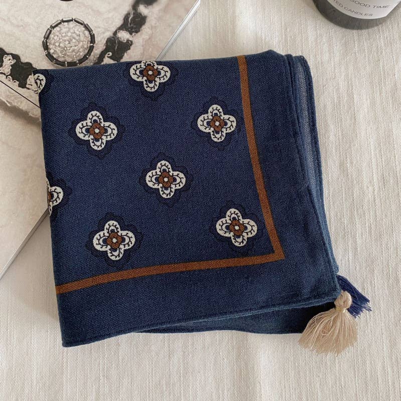 Retro-Print Fringed Pendant Scarf Headscarf