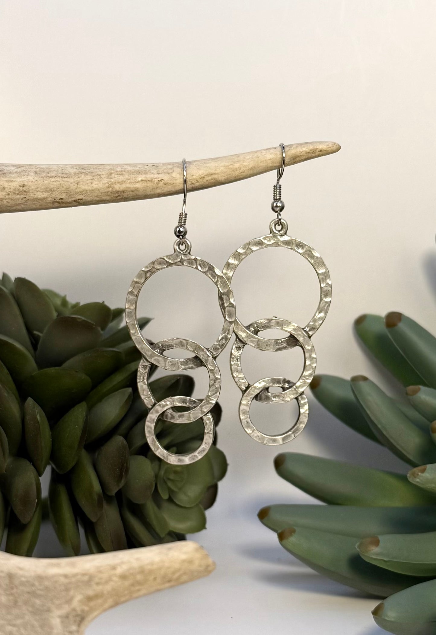 Triple Hoop Hammered Earrings