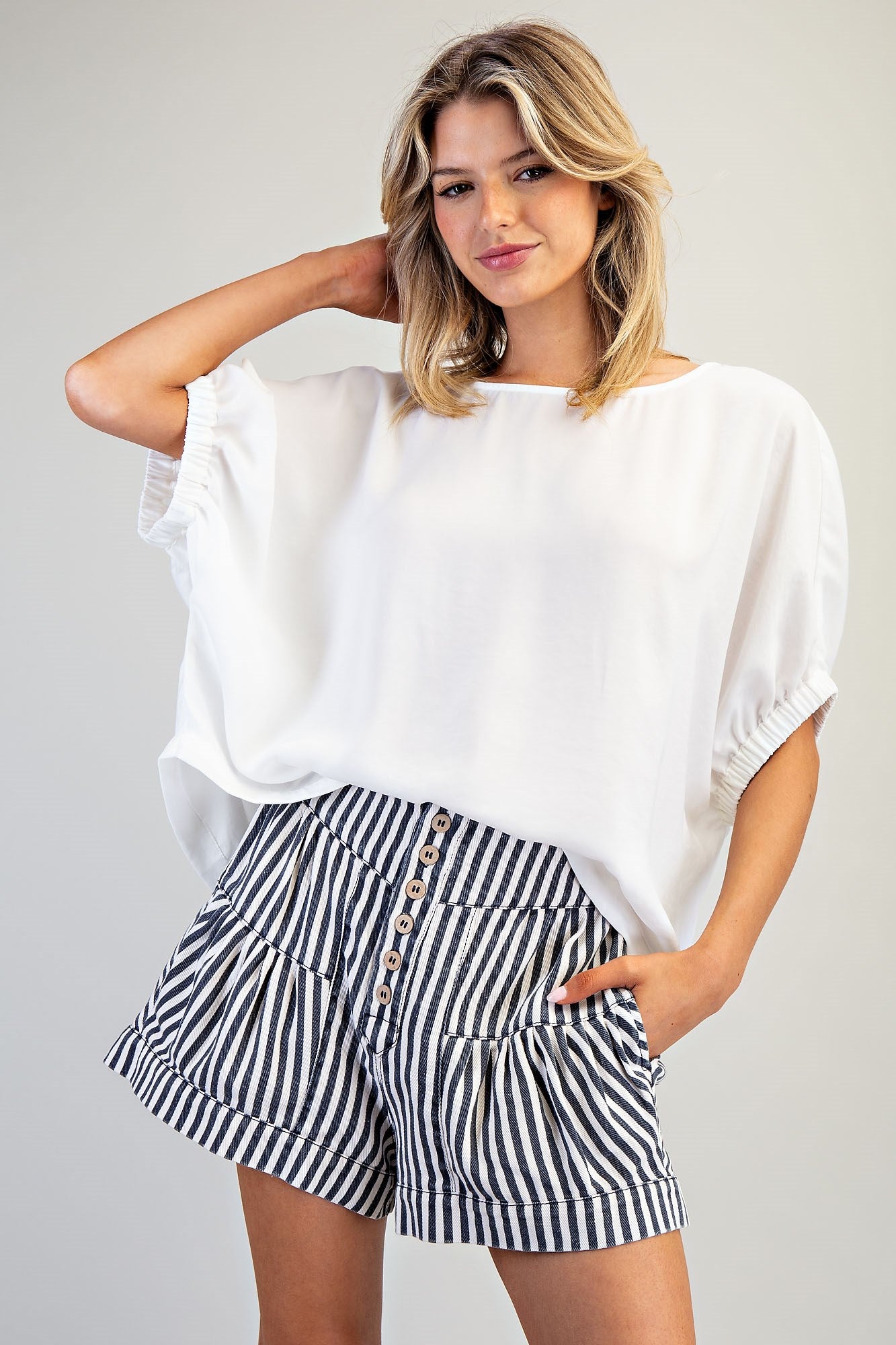 Mineral Wash Stripe Button Down Shorts - 2 Colors