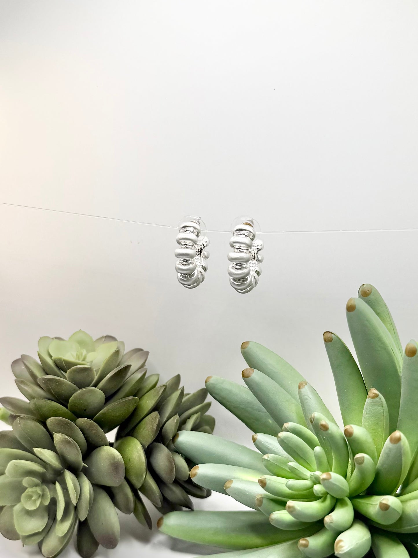 Puffy Silver Hoop Earrings
