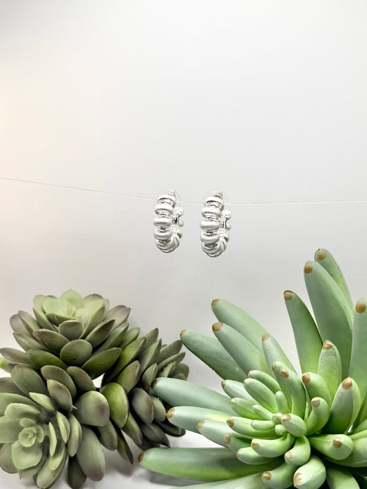 Puffy Silver Hoop Earrings