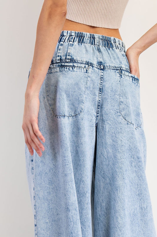 Mineral Washed Pleated Wide Leg Pants