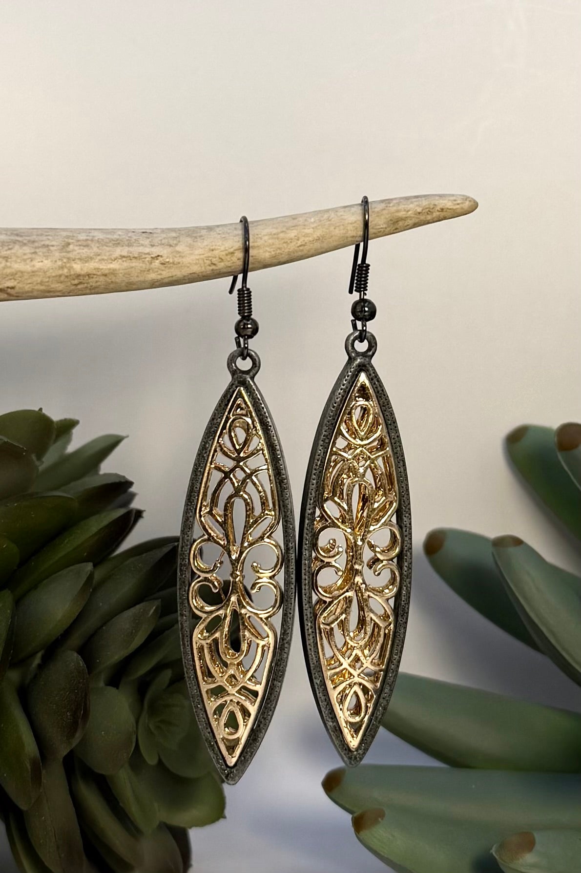 Gold & Gray Marquise Earrings