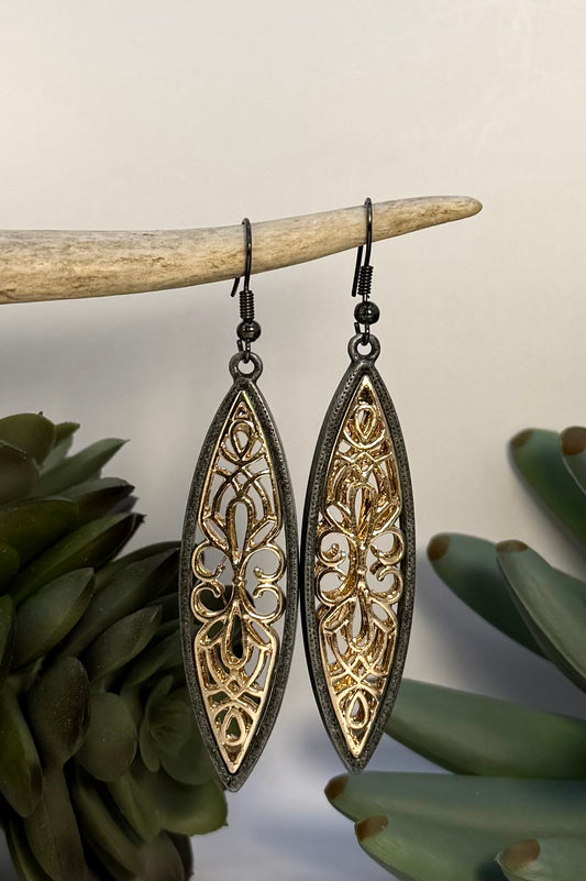 Gold & Gray Marquise Earrings