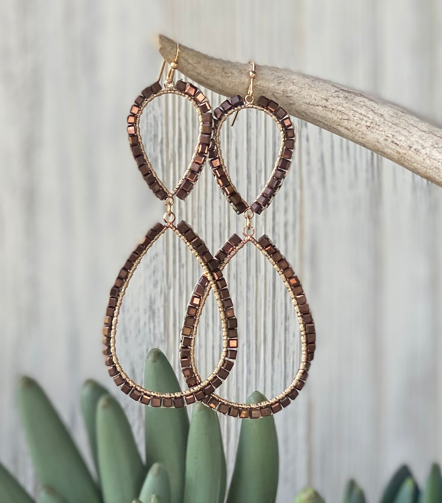 Double Hoop Brown Crystal Earrings