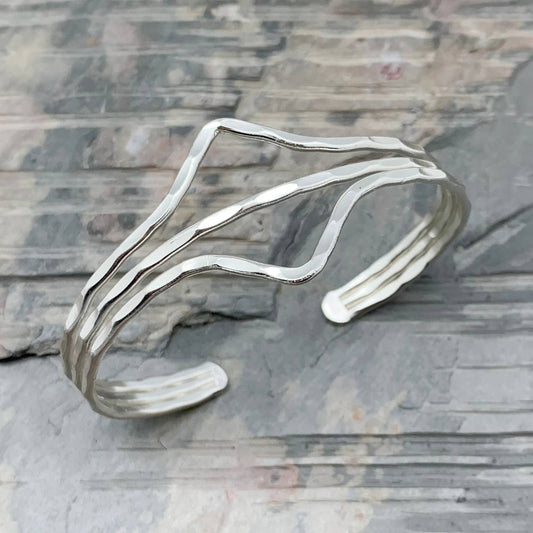 Silver Plated Adjustable Cuff Bracelet - Two Triangles