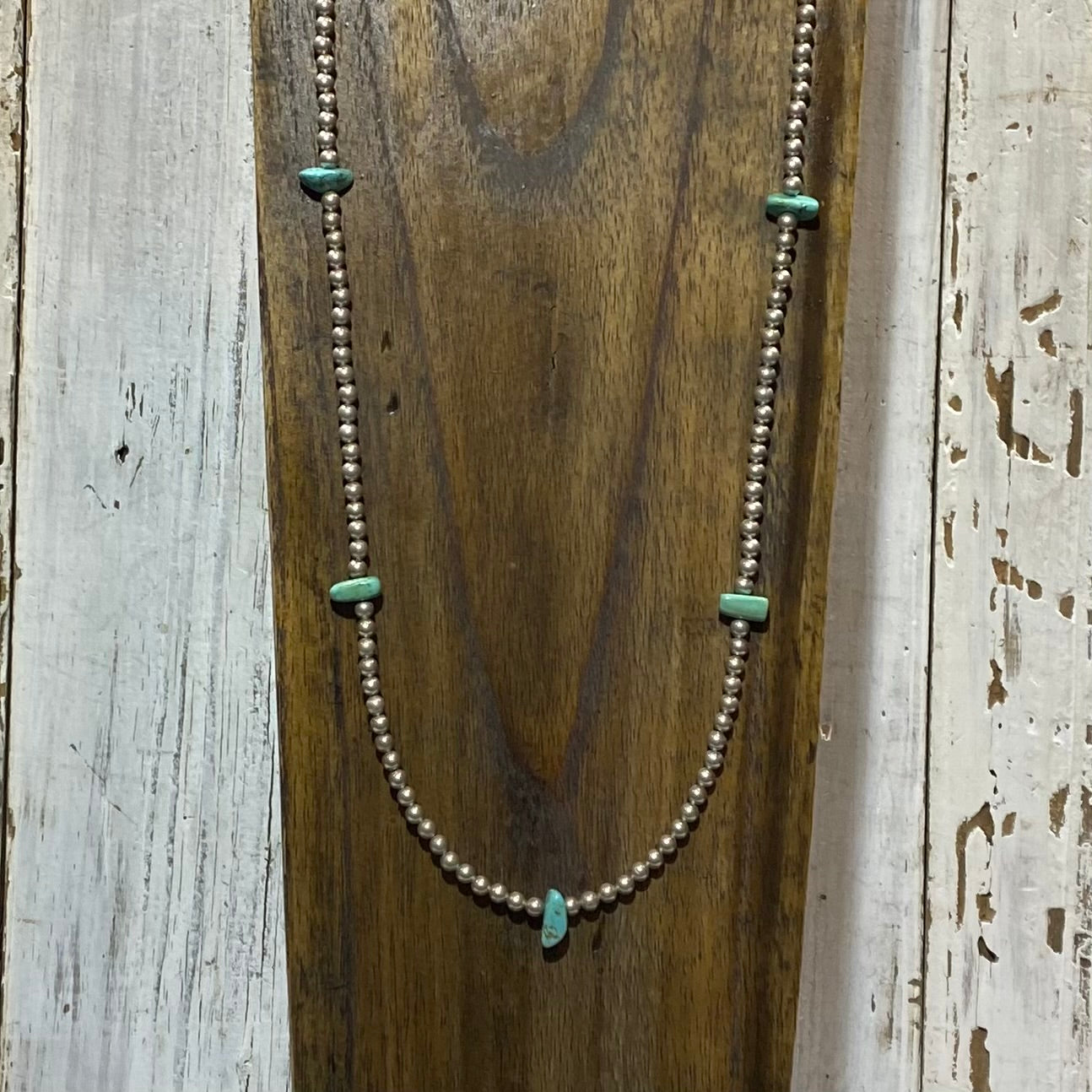 Long Silver & Turquoise Nugget Necklace