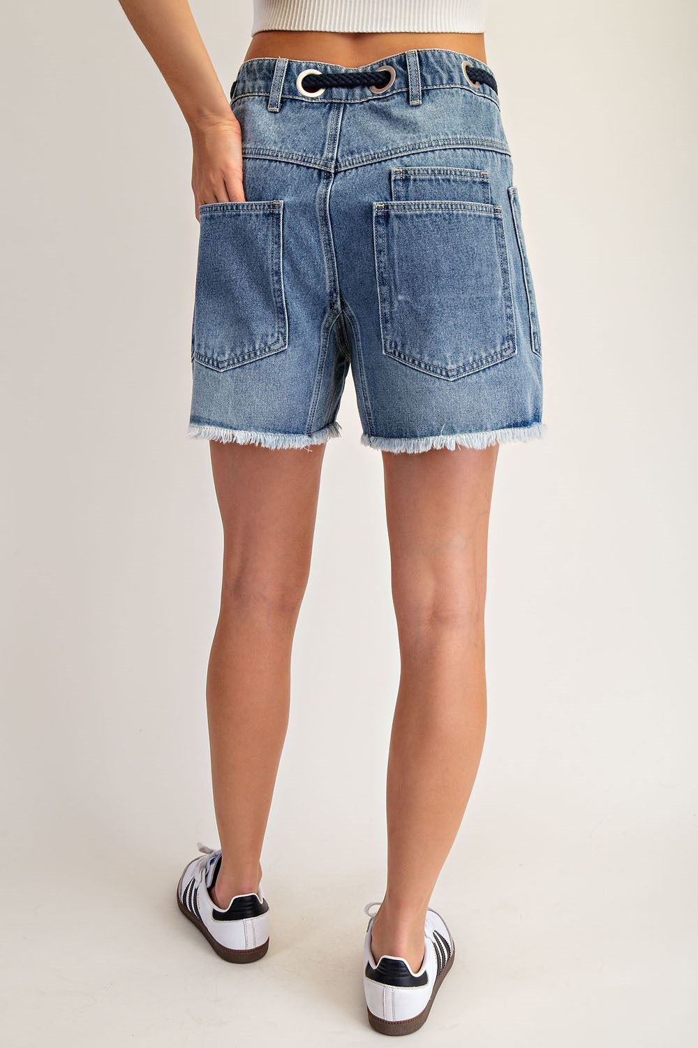 Rope Drawstring Waist Denim Shorts