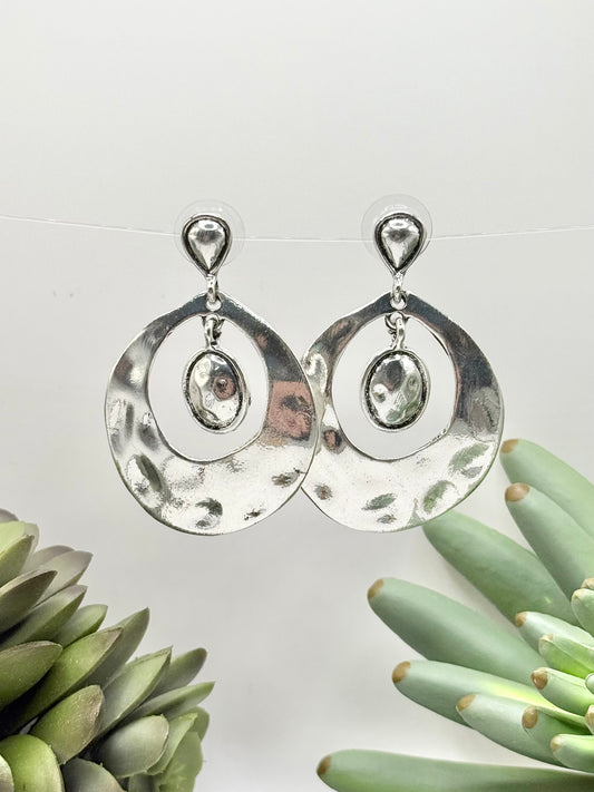Silver Textured Quirky Hoop Earrings