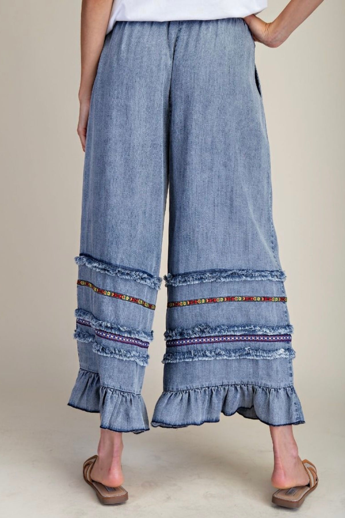 Ruffle Botton Stone Washed Pant