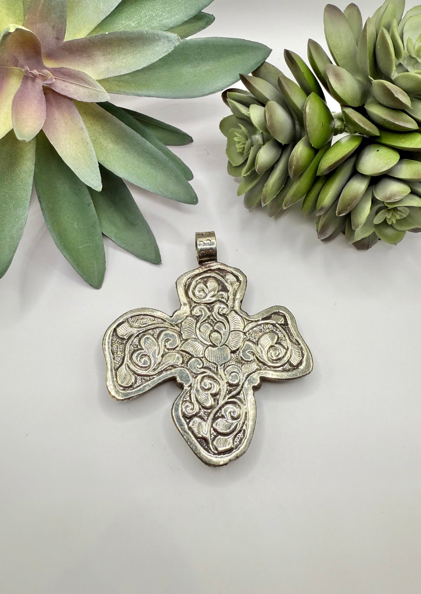 Large Rustic Turquoise Cross Pendant