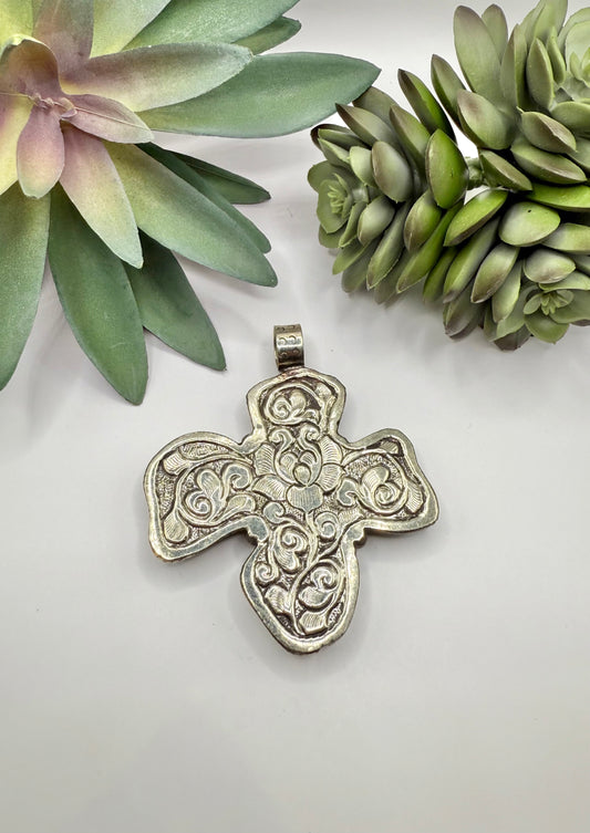 Large Rustic Turquoise Cross Pendant