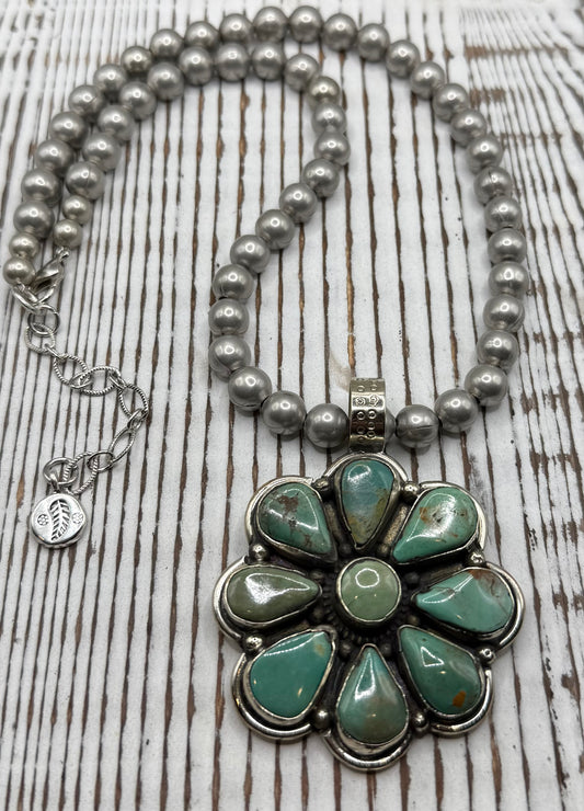 Bold Turquoise Flower Necklace