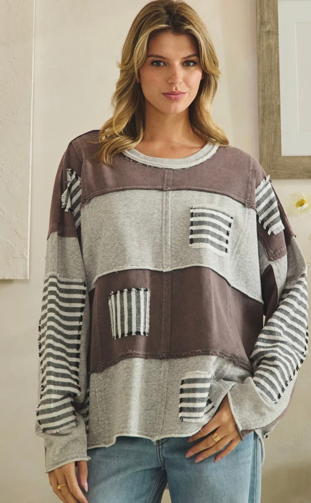 Washed Striped Patchwork Sweatshirt - Preorder
