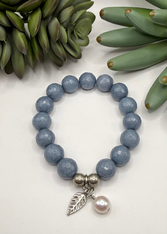 Large Bead Denim Blue Jade Bracelet