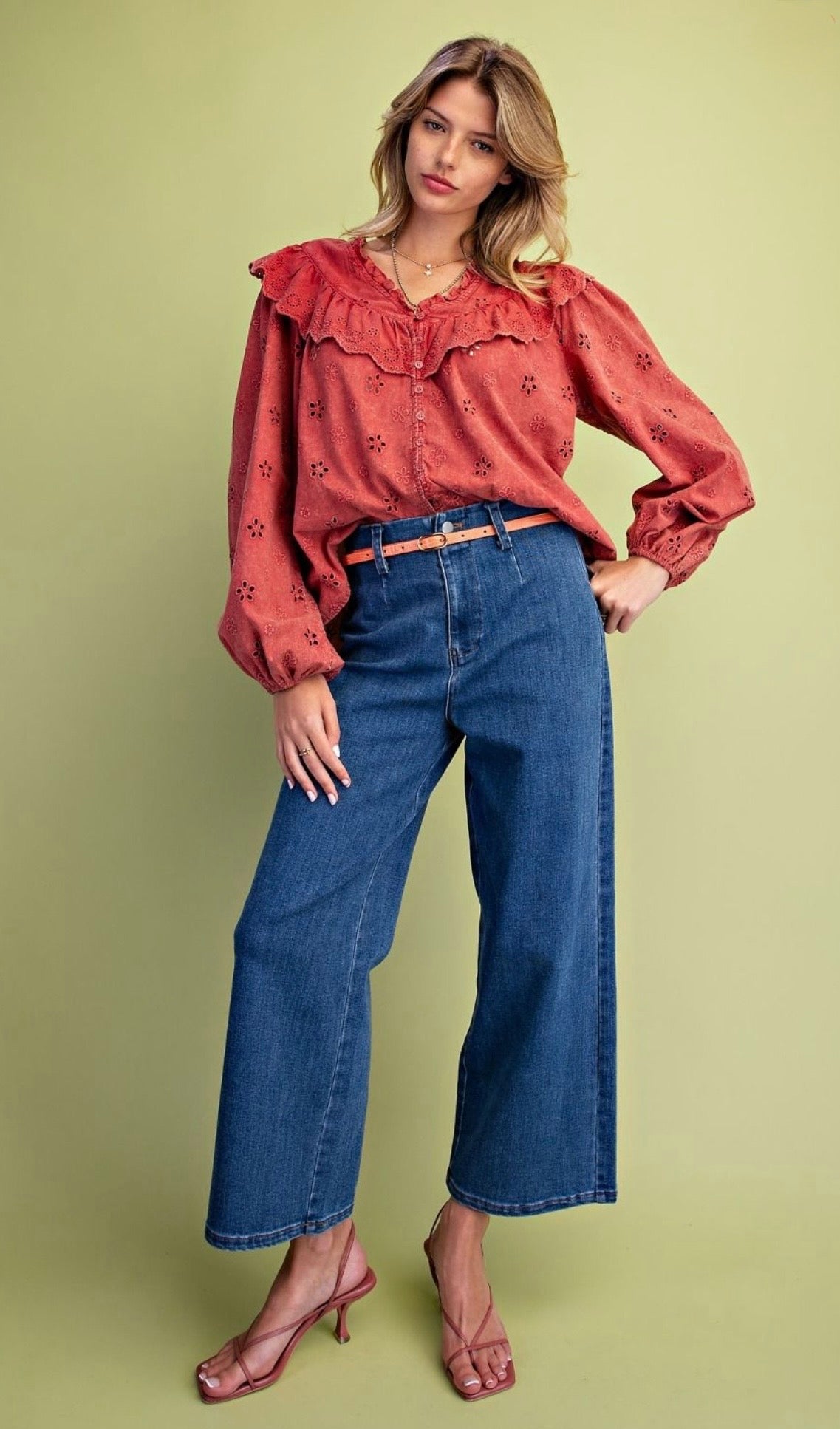 Washed Eyelet Cotton Woven Blouse