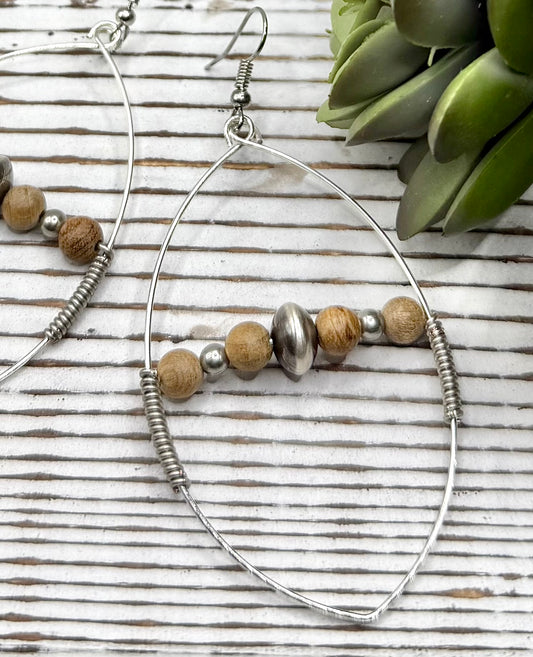 Natural Wood Teardrop Hoop Earrings