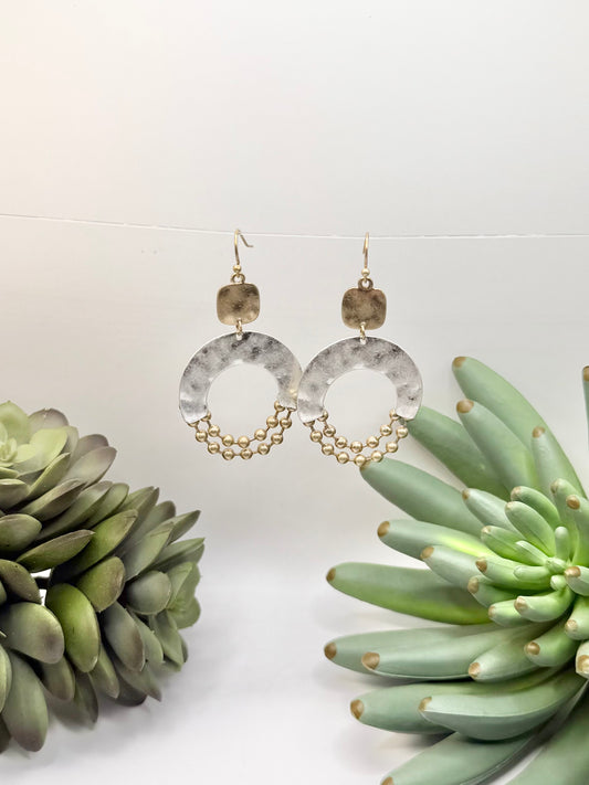 Bead Chain Two Tone Hoop Earrings