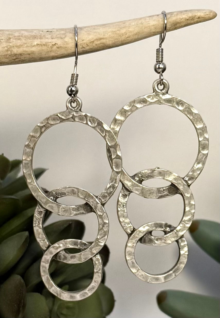 Triple Hoop Hammered Earrings
