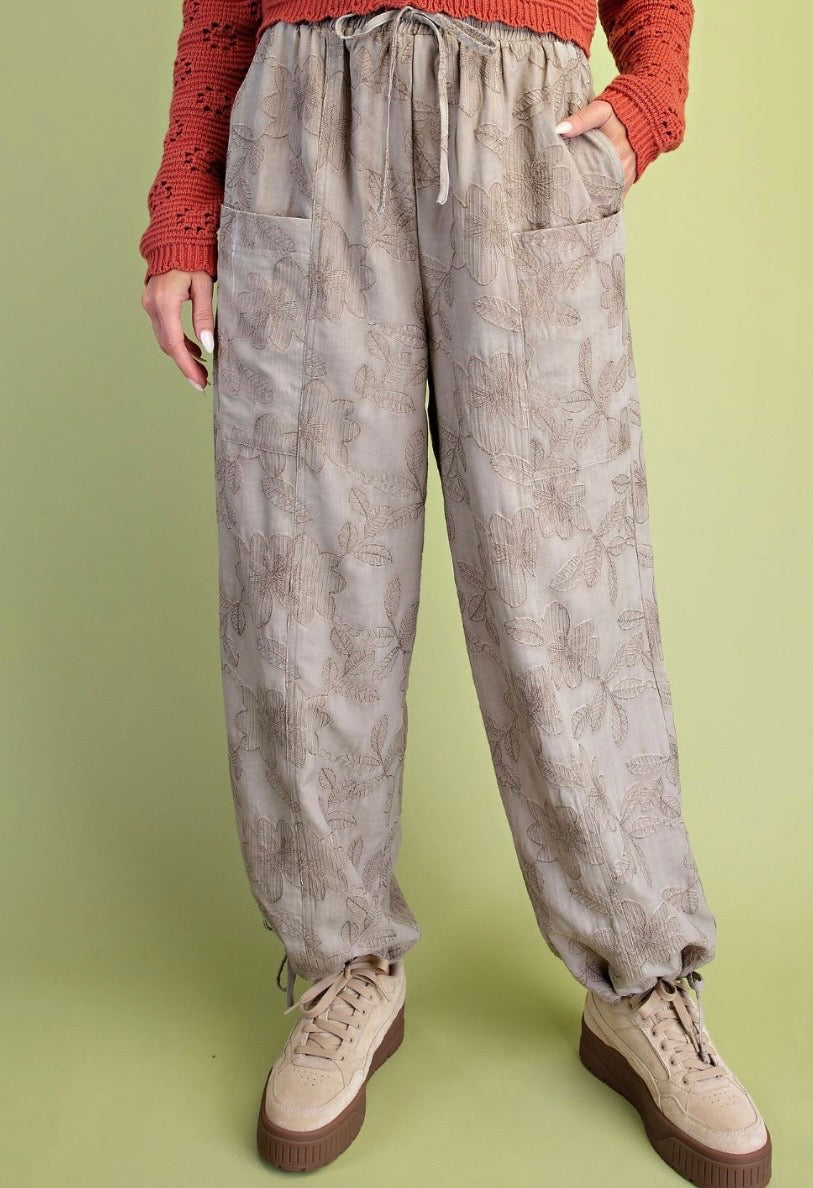 Embroidery Washed Woven Pant - Preorder