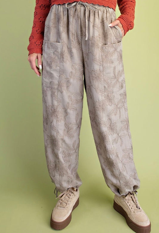 Embroidery Washed Woven Pant - Preorder