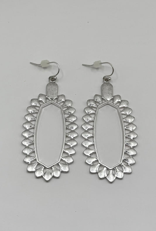 Silver Oval Spiked Earrings