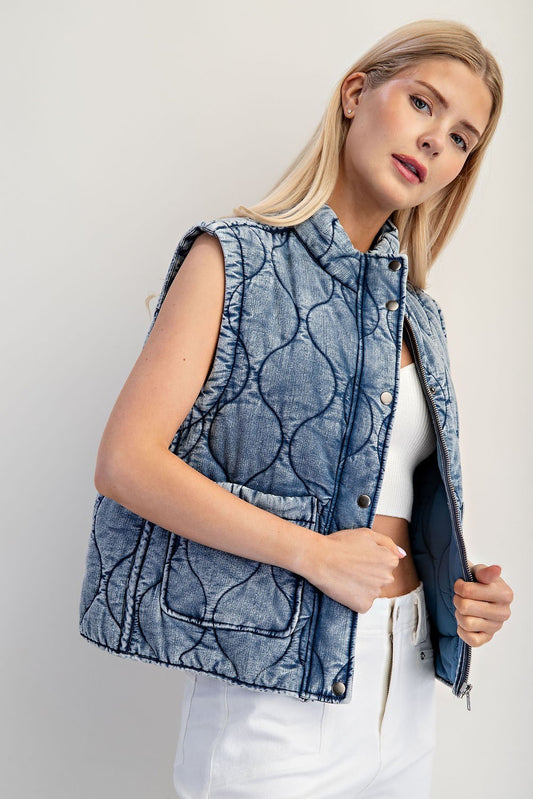 Quilted Denim Vest