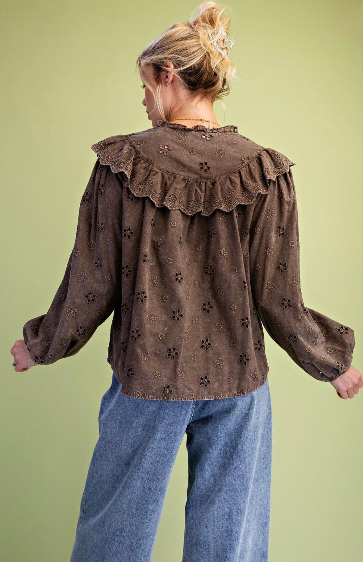 Washed Eyelet Cotton Woven Blouse