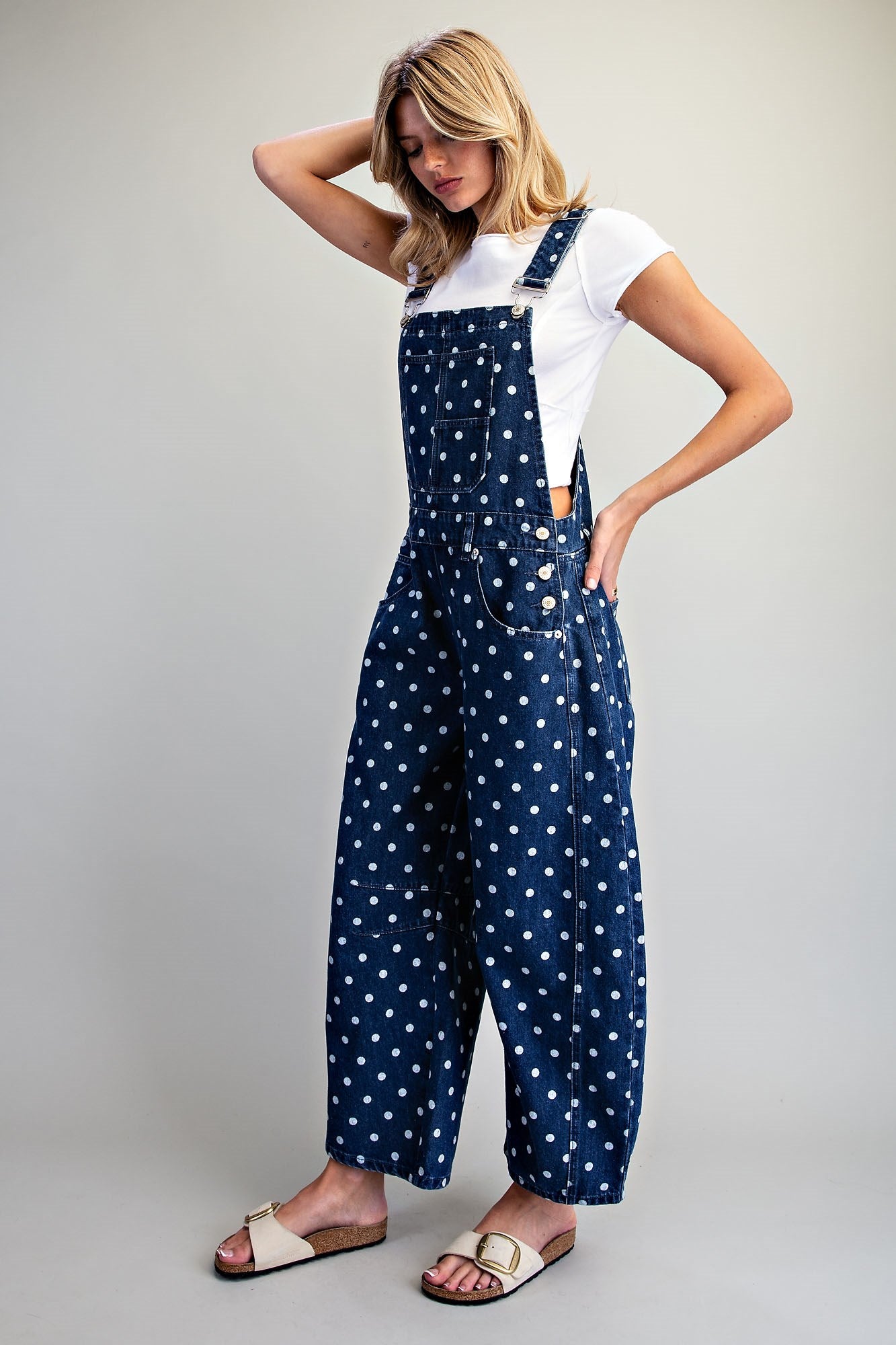 Mineral Washed Polka Dot Denim Jumpsuit