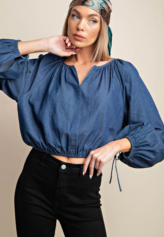 Poet Sleeve Denim Top