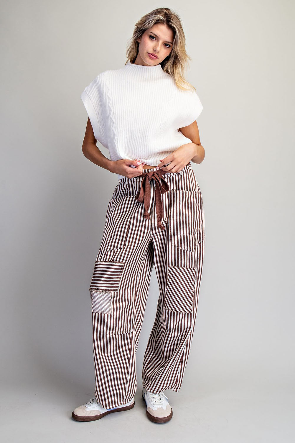 Striped Drawstring Barrel Pants