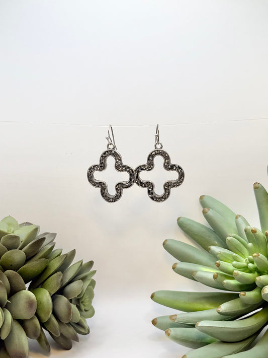 Gray Crystal Cross Earrings