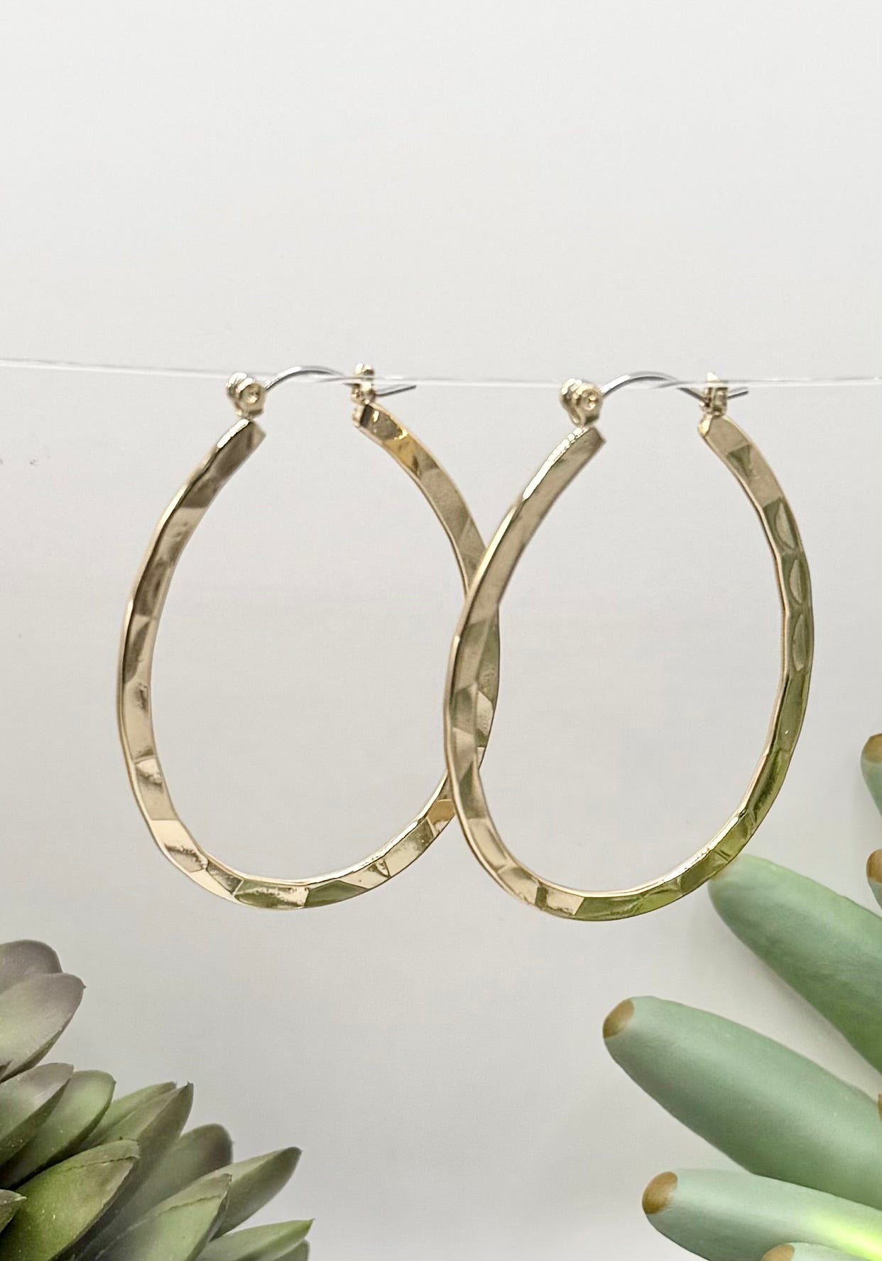 Textured Gold Oval Hoop Earrings