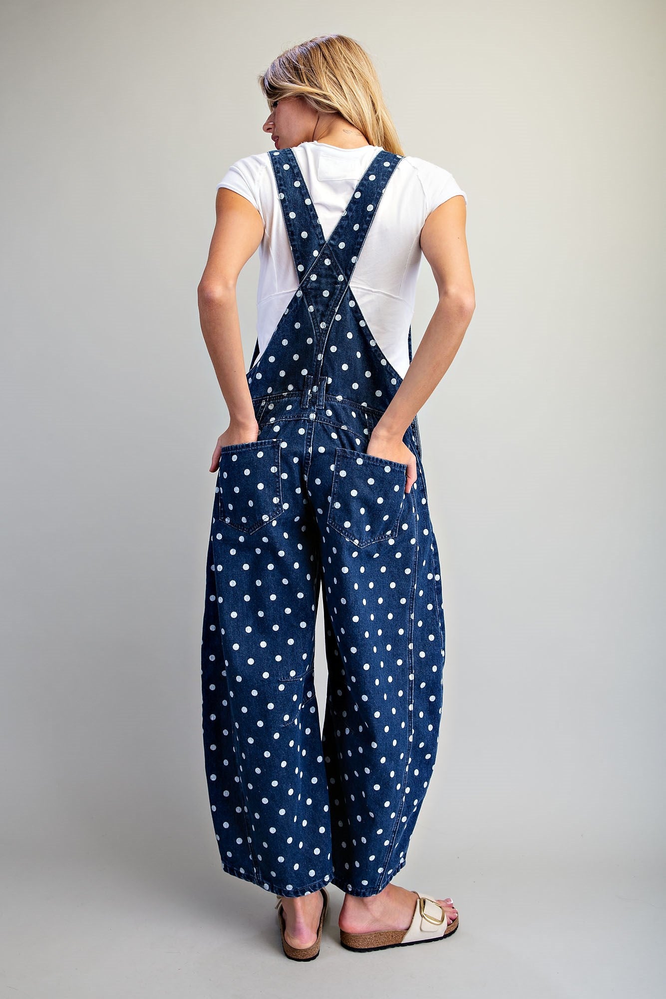 Mineral Washed Polka Dot Denim Jumpsuit