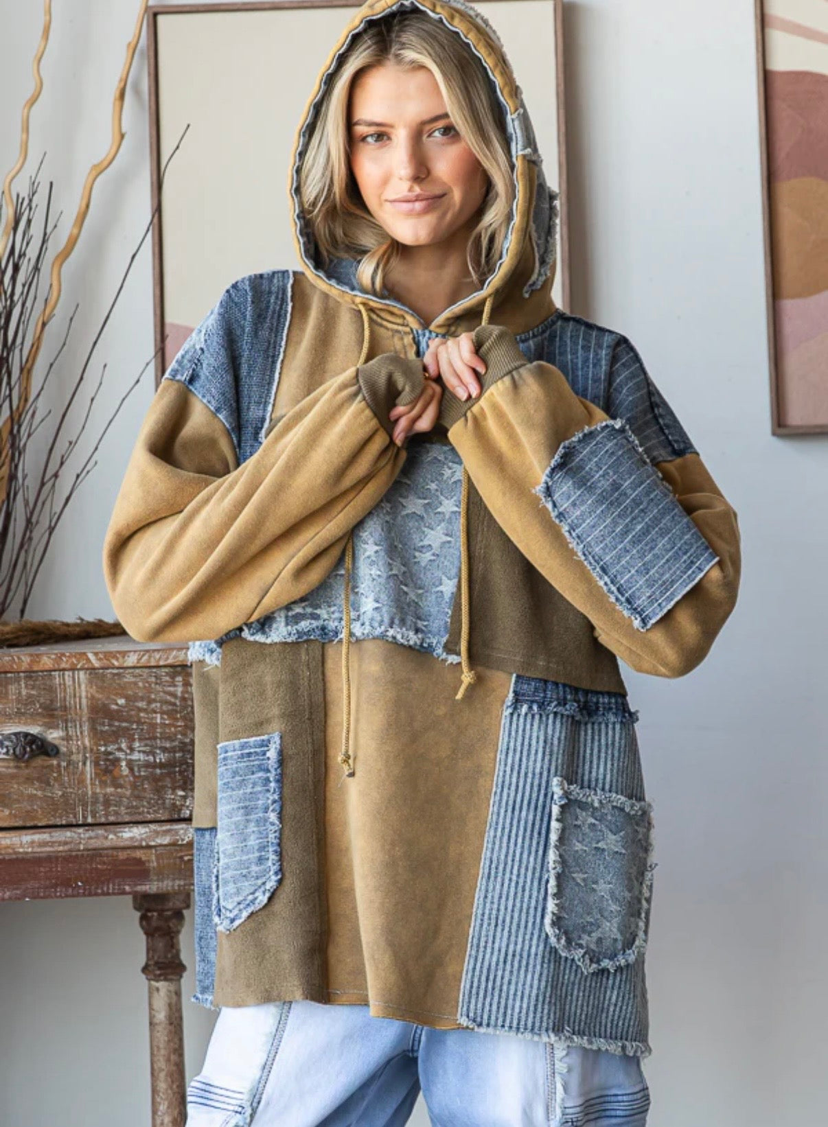 Patchwork Denim Pullover
