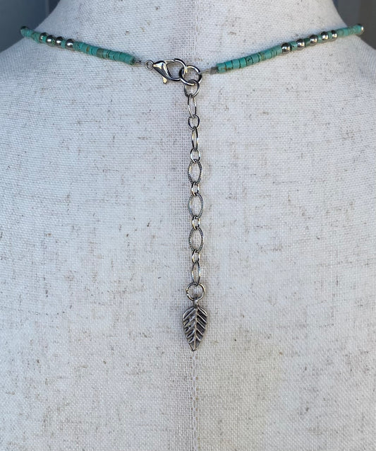 Turquoise Heishi & Silver Pearl Necklace