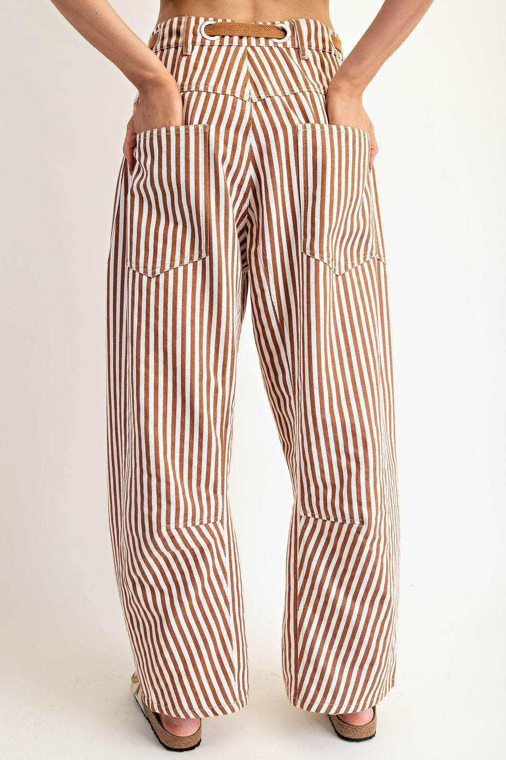 Striped Drawstring Barrel Jeans - 2 Colors