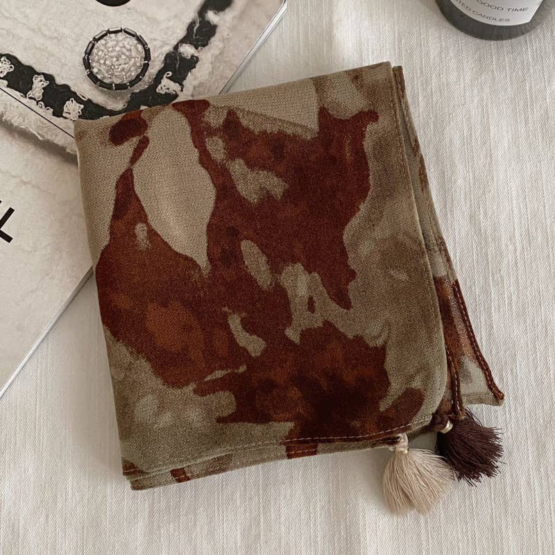 Retro-Print Fringed Pendant Scarf Headscarf