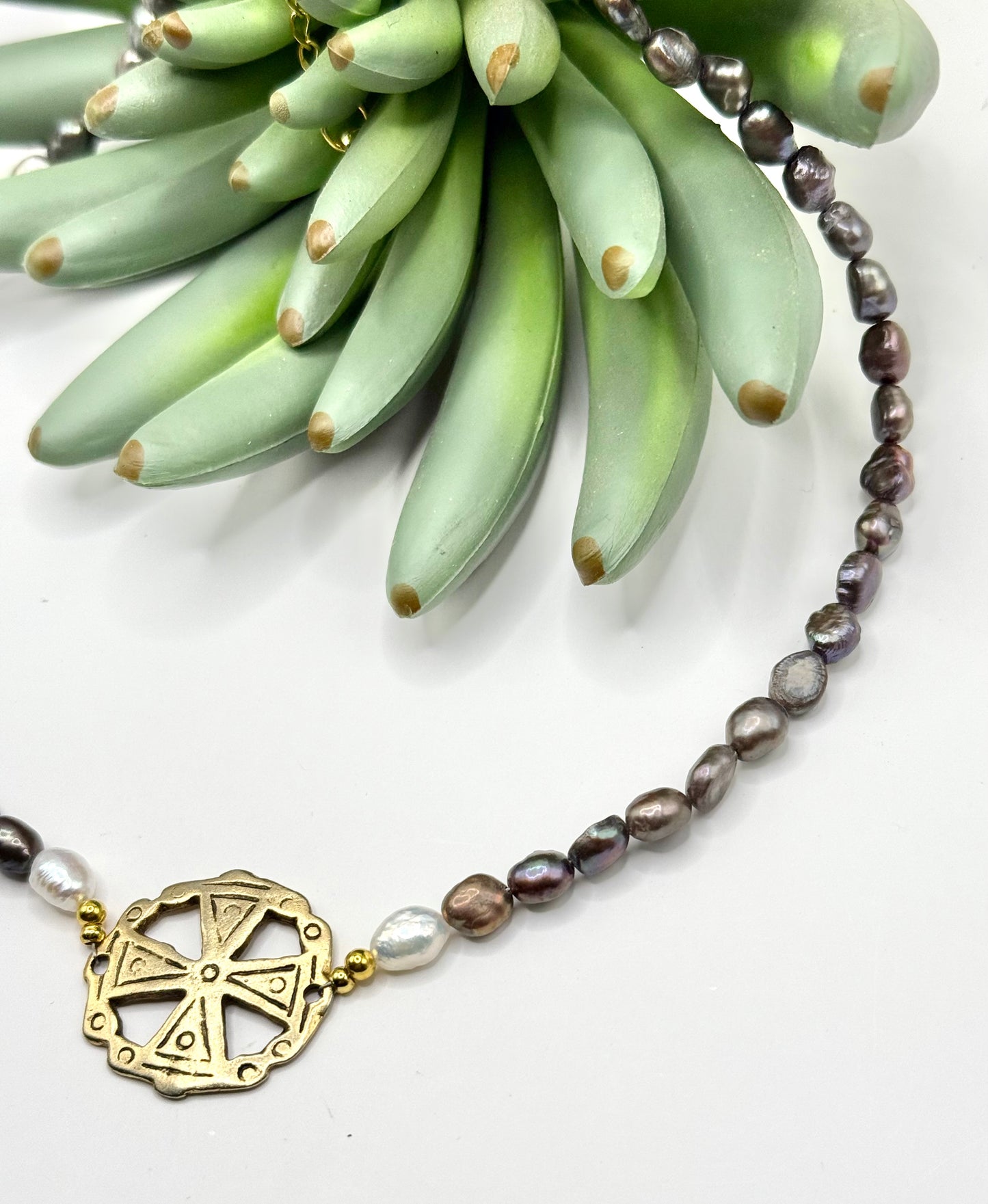 Gold Cross Peacock Pearl Necklace