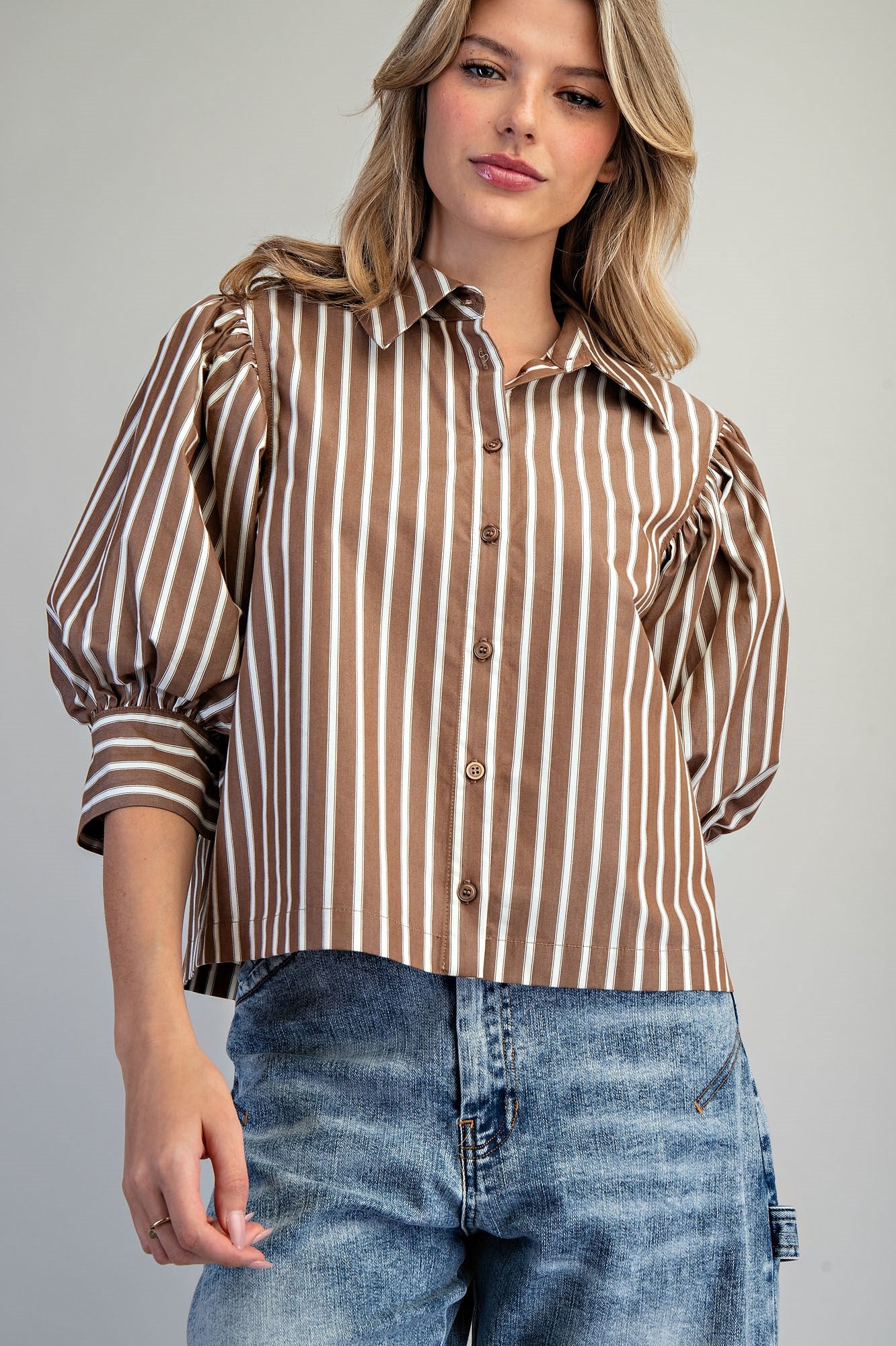 Striped Button Down Cropped Shirt - 2 Colors