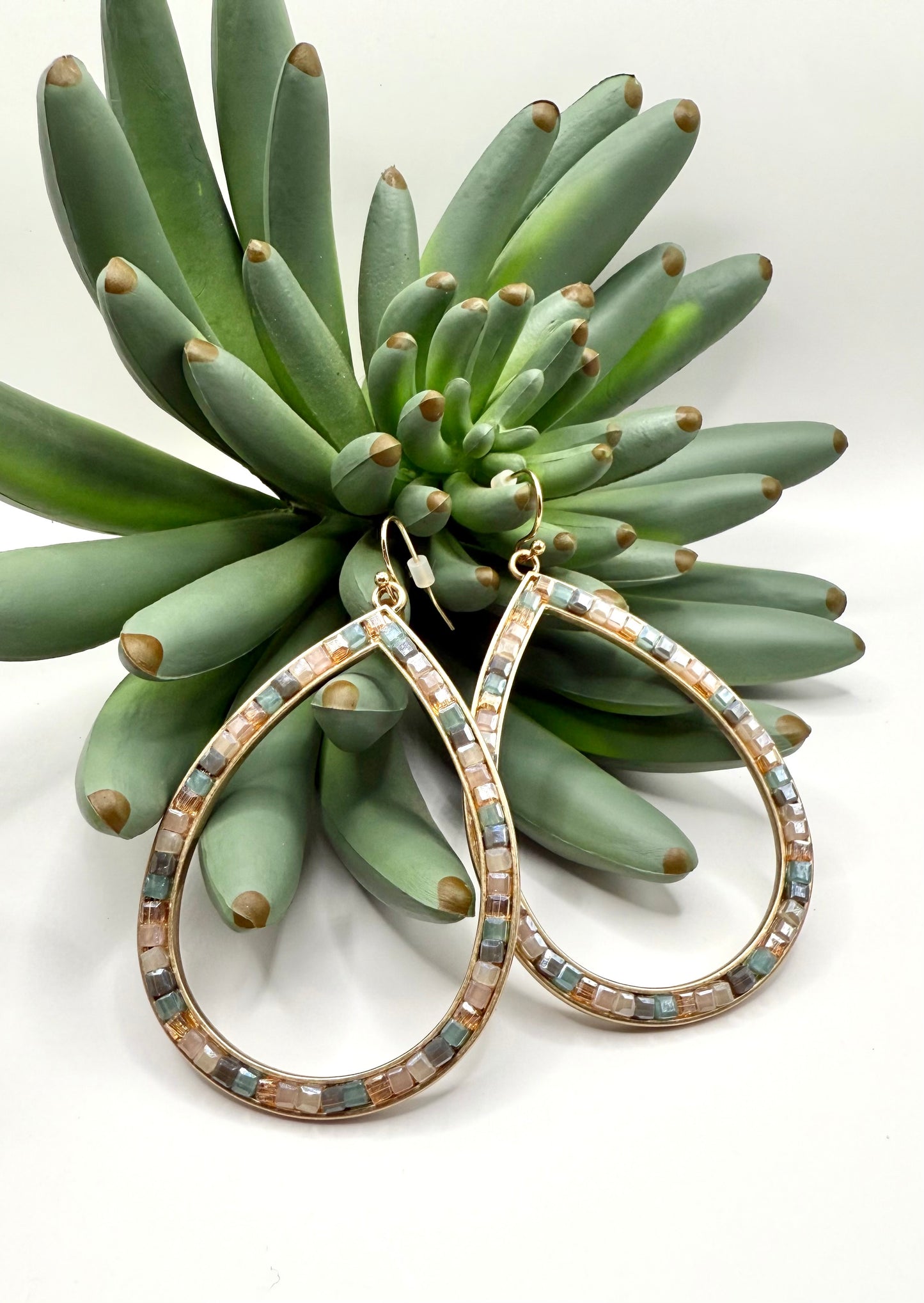 Crystal Teardrop Hoop Earrings - 3 Colors